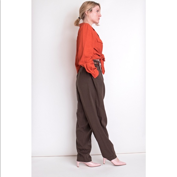 ❌SOLD❌Vintage 80s olive green high waist trouser - Picture 3 of 6